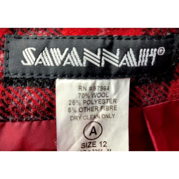 Vintage Skirt Womens 12 Red Black Plaid Wool Blend Lined Back Zip Vent Tartan - Picture 2 of 9